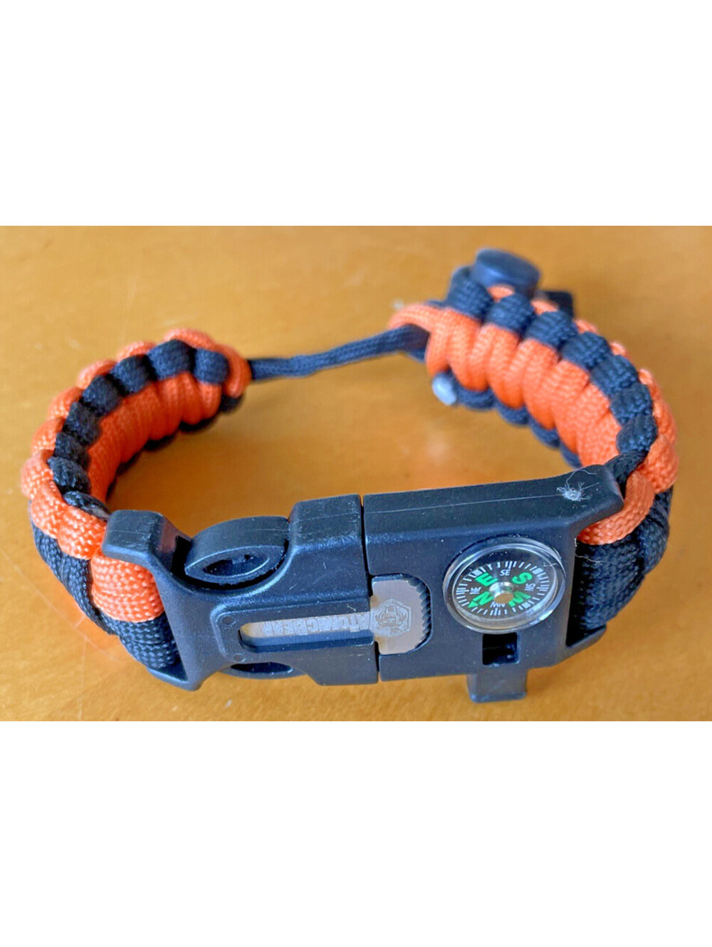5-in-1 Paracord Survival Bracelet - Orange & Black Adjustable Emergency Gear